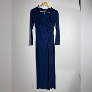 Lauren Ralph Lauren surplice neckline navy dress Three-quarter-length sleeves 6P